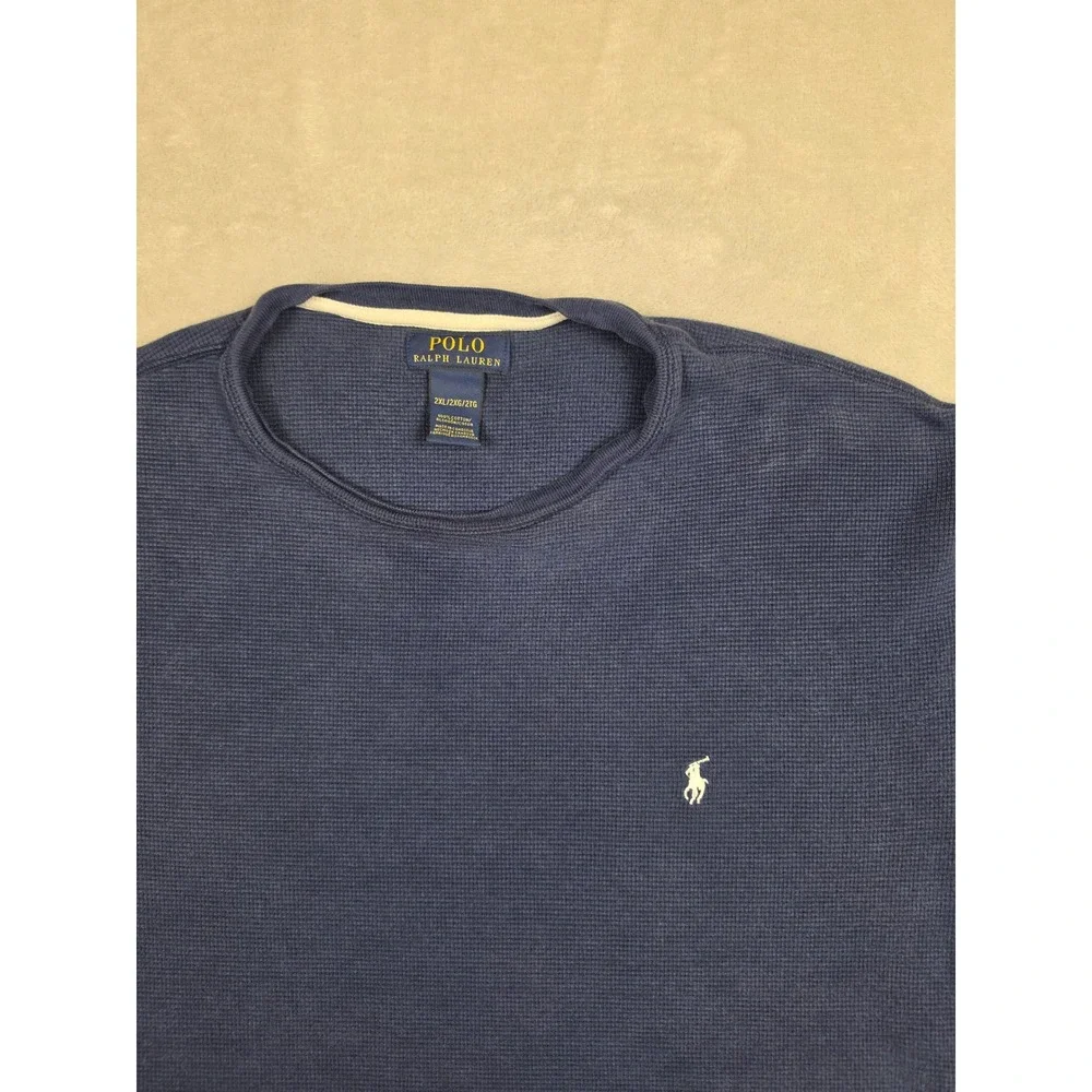Polo Ralph Lauren Waffle Knit Thermal Men 2XL Blue Crewneck Fits Short Faded
